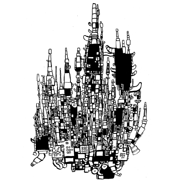 image of planet full of buildings and pipes
